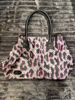 L.A.M.B Pink & Black Leopard Print Tote Bag with Black Handles